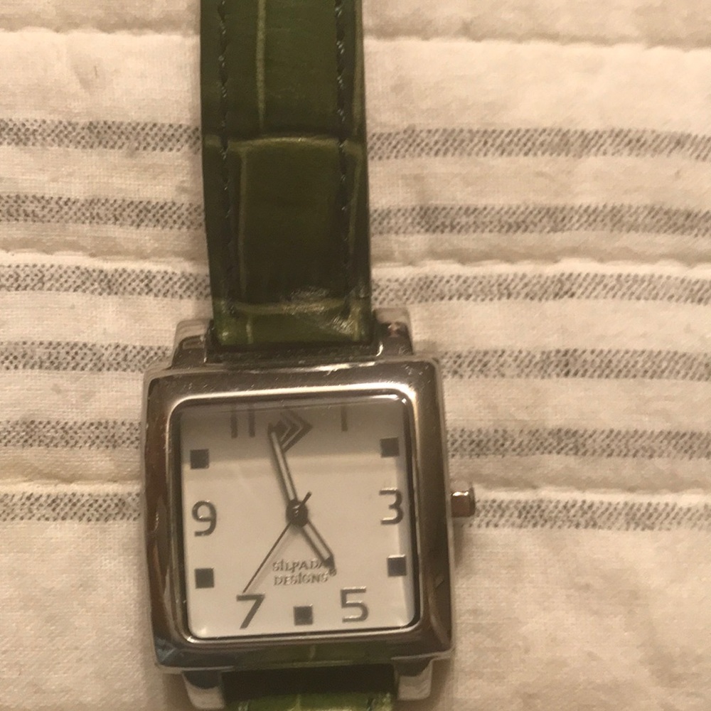 Silpada green leather band watch